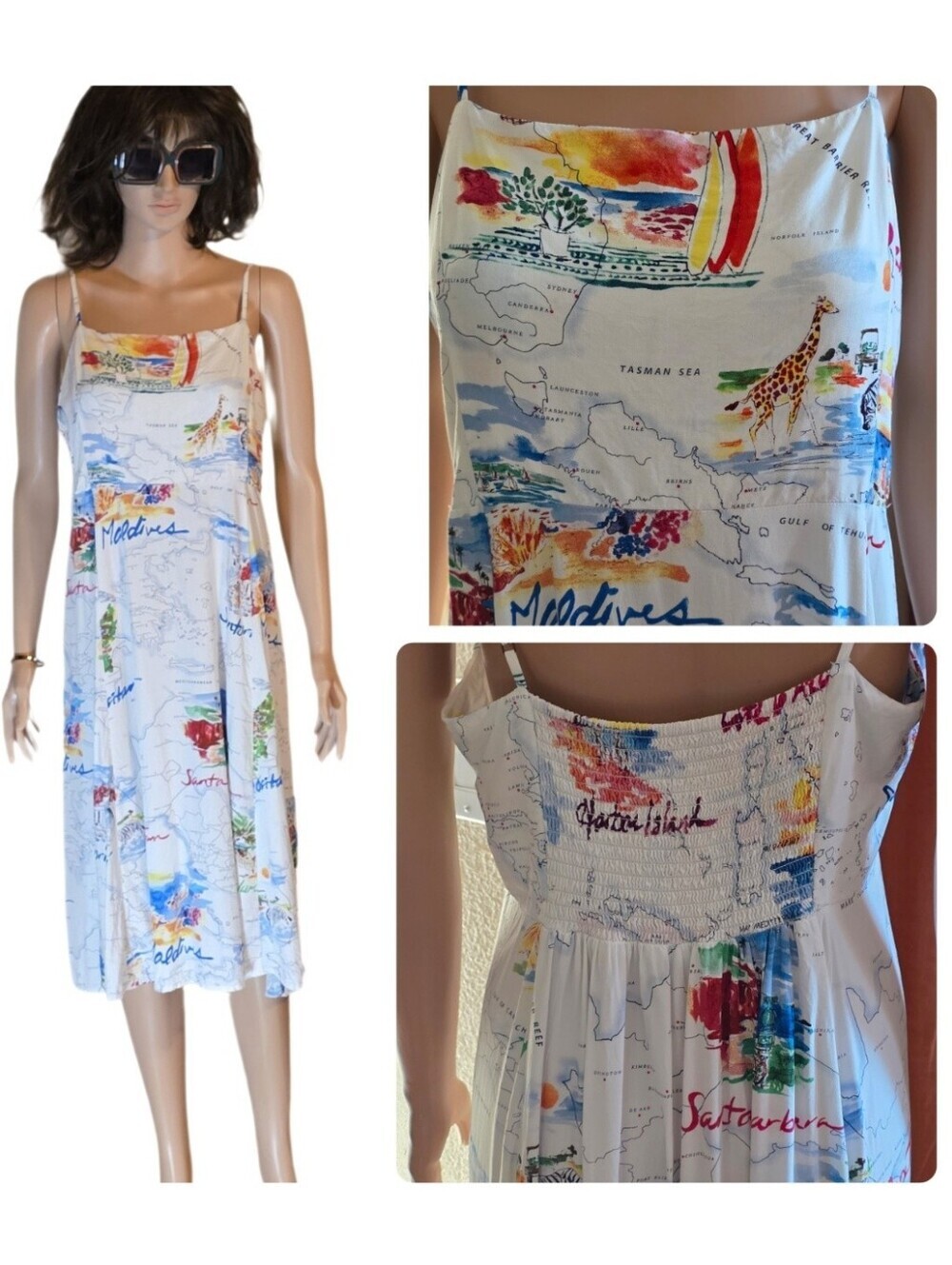 Gap Fit & Flare Cami Midi Dress Travel Theme Sz L